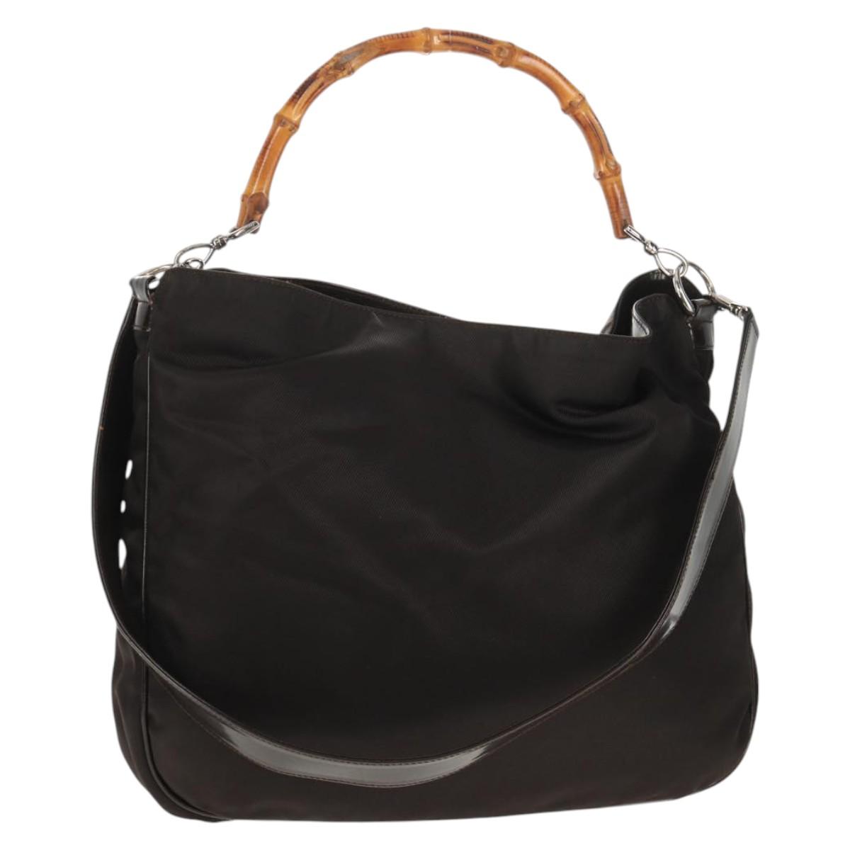 GUCCI Bamboo Hand Bag Nylon 2way Brown Auth ep11084