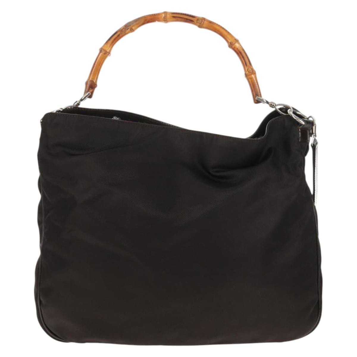 GUCCI Bamboo Hand Bag Nylon 2way Brown Auth ep11084