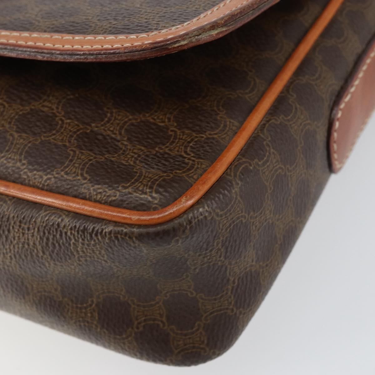 CELINE Macadam Canvas Shoulder Bag PVC Leather Brown Gold Auth ep11087