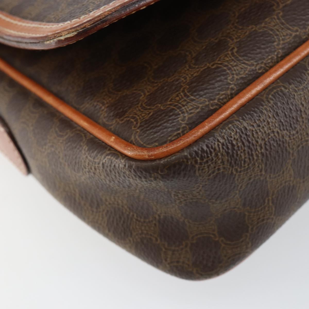 CELINE Macadam Canvas Shoulder Bag PVC Leather Brown Gold Auth ep11087