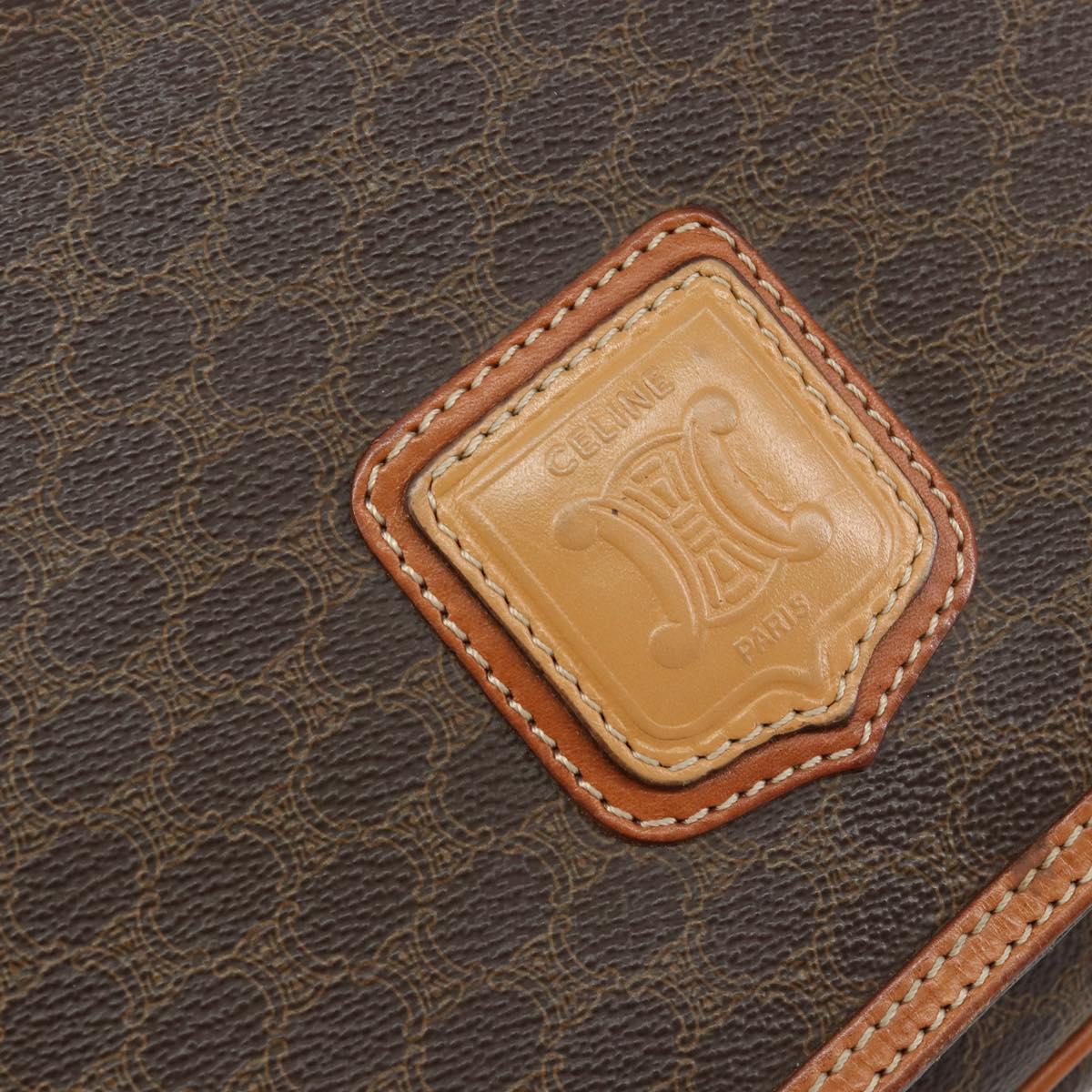 CELINE Macadam Canvas Shoulder Bag PVC Leather Brown Gold Auth ep11087