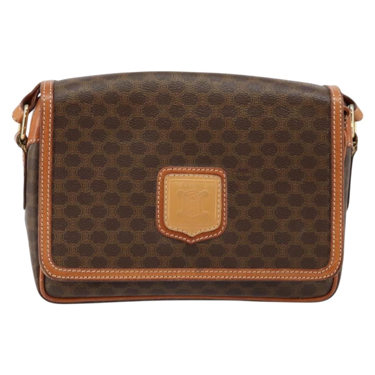 CELINE Macadam Canvas Shoulder Bag PVC Leather Brown Gold Auth ep11087