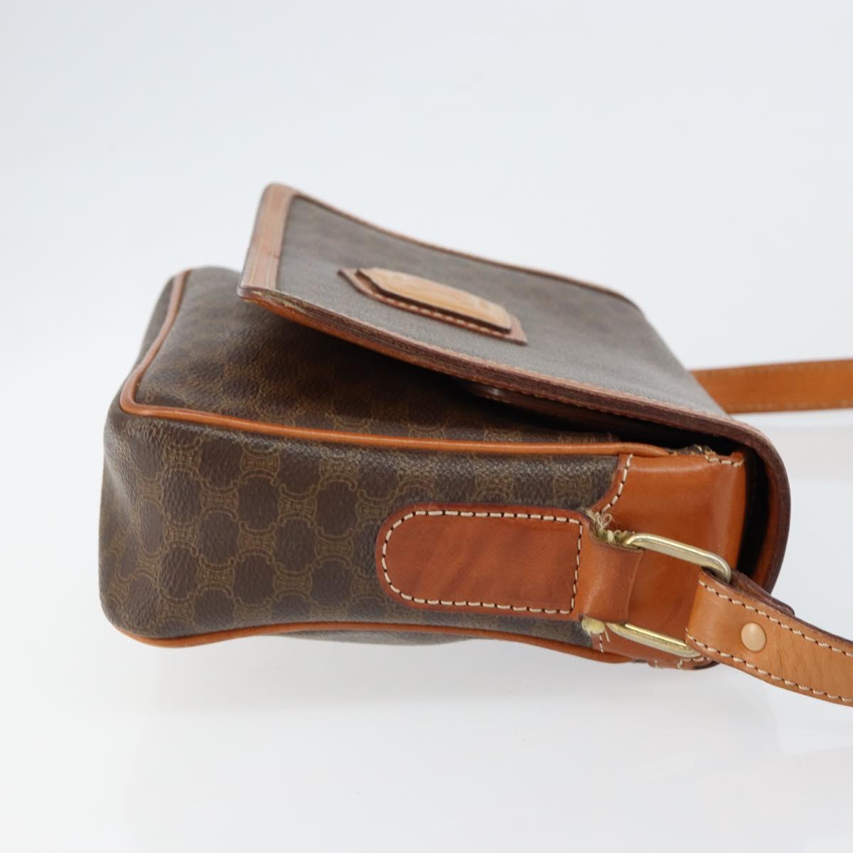 CELINE Macadam Canvas Shoulder Bag PVC Leather Brown Gold Auth ep11087