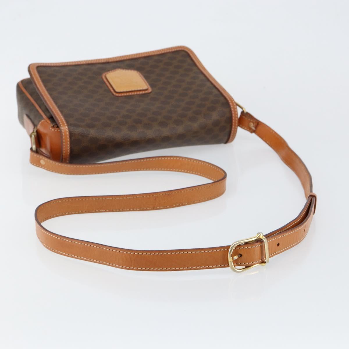 CELINE Macadam Canvas Shoulder Bag PVC Leather Brown Gold Auth ep11087