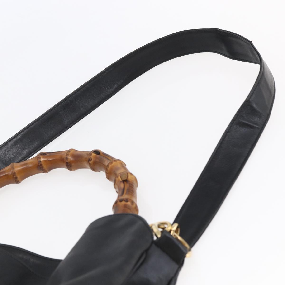GUCCI Bamboo Hand Bag Leather 2way Black Gold 001 1781 1577 Auth ep11092