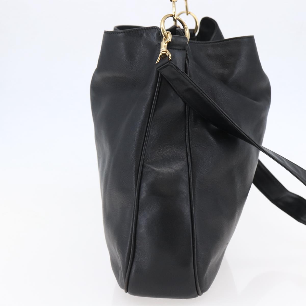 GUCCI Bamboo Hand Bag Leather 2way Black Gold 001 1781 1577 Auth ep11092