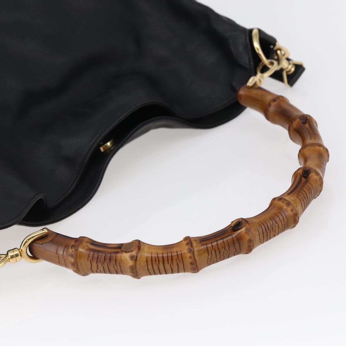 GUCCI Bamboo Hand Bag Leather 2way Black Gold 001 1781 1577 Auth ep11092