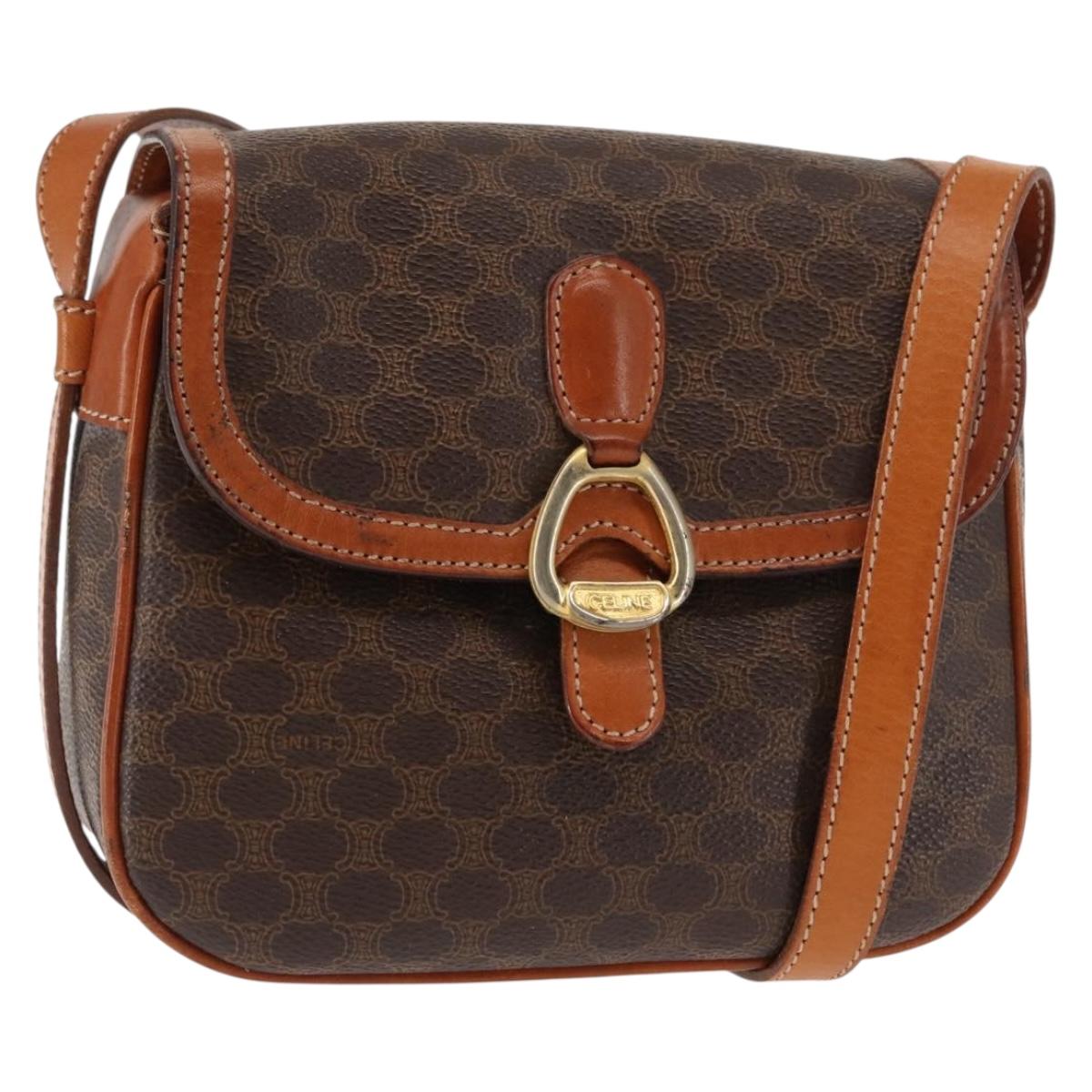 CELINE Macadam Canvas Shoulder Bag PVC Leather Brown Gold Auth ep11093
