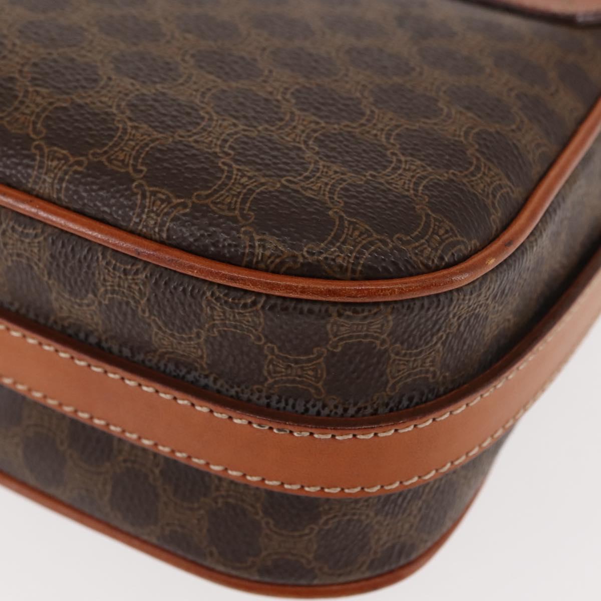 CELINE Macadam Canvas Shoulder Bag PVC Leather Brown Gold Auth ep11093