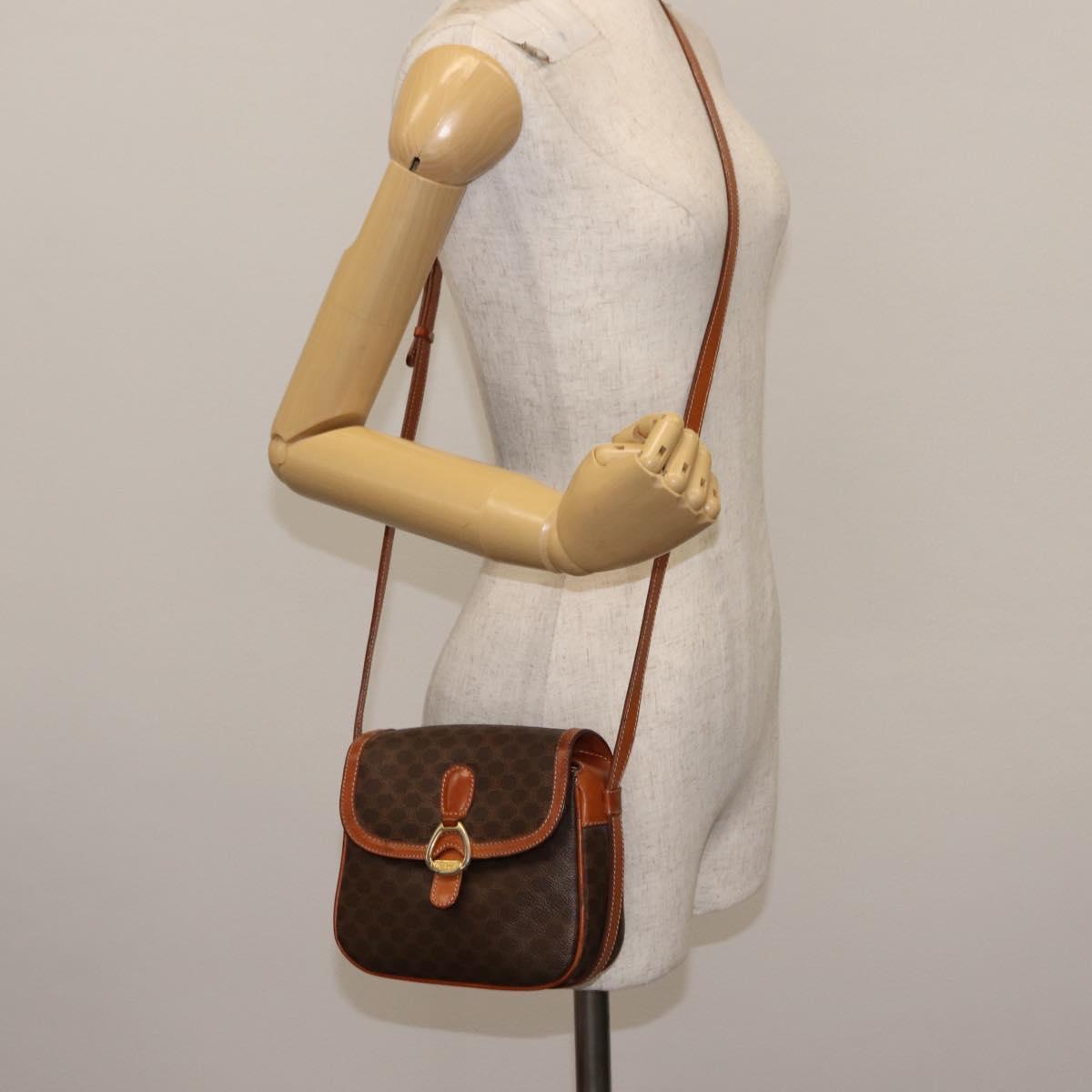 CELINE Macadam Canvas Shoulder Bag PVC Leather Brown Gold Auth ep11093