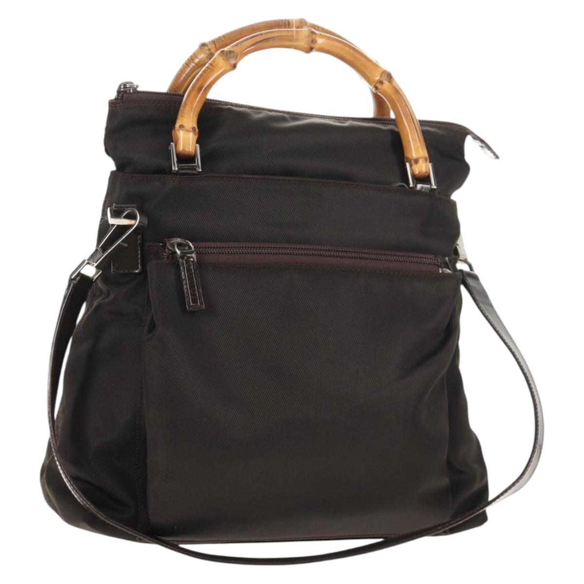 GUCCI Bamboo Hand Bag Nylon 2way Brown Auth ep11094