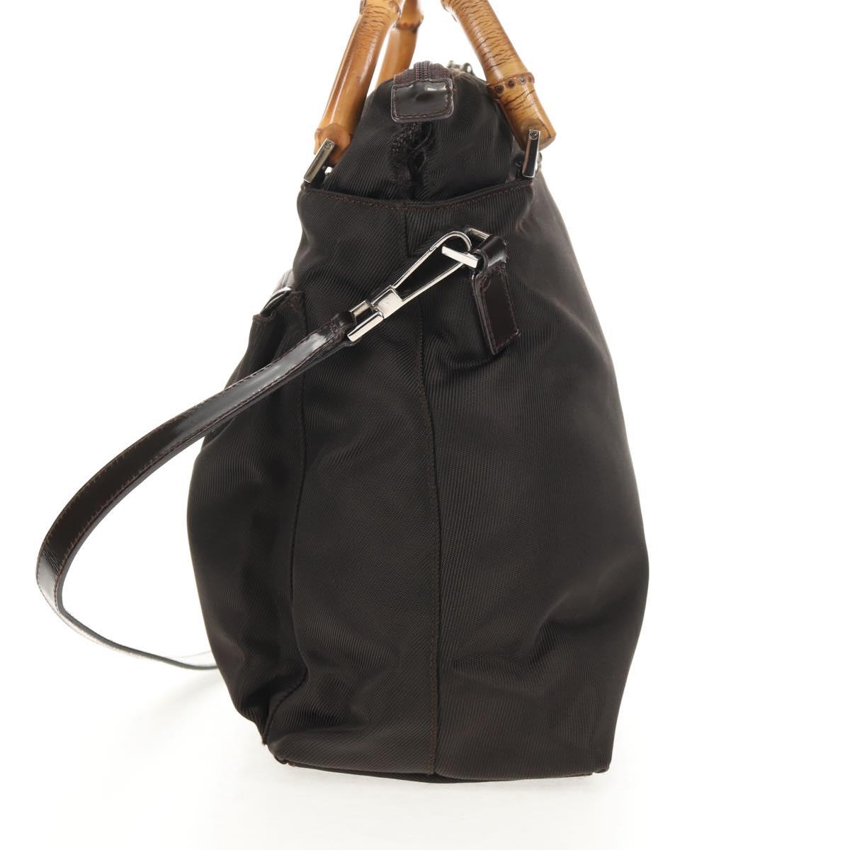 GUCCI Bamboo Hand Bag Nylon 2way Brown Auth ep11094