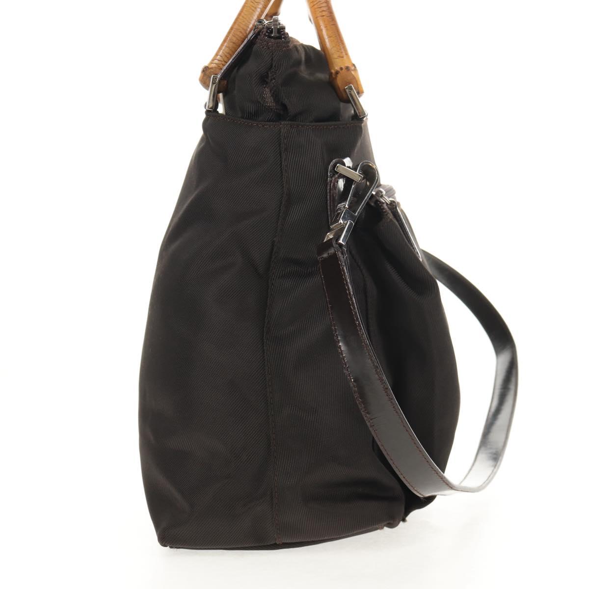 GUCCI Bamboo Hand Bag Nylon 2way Brown Auth ep11094