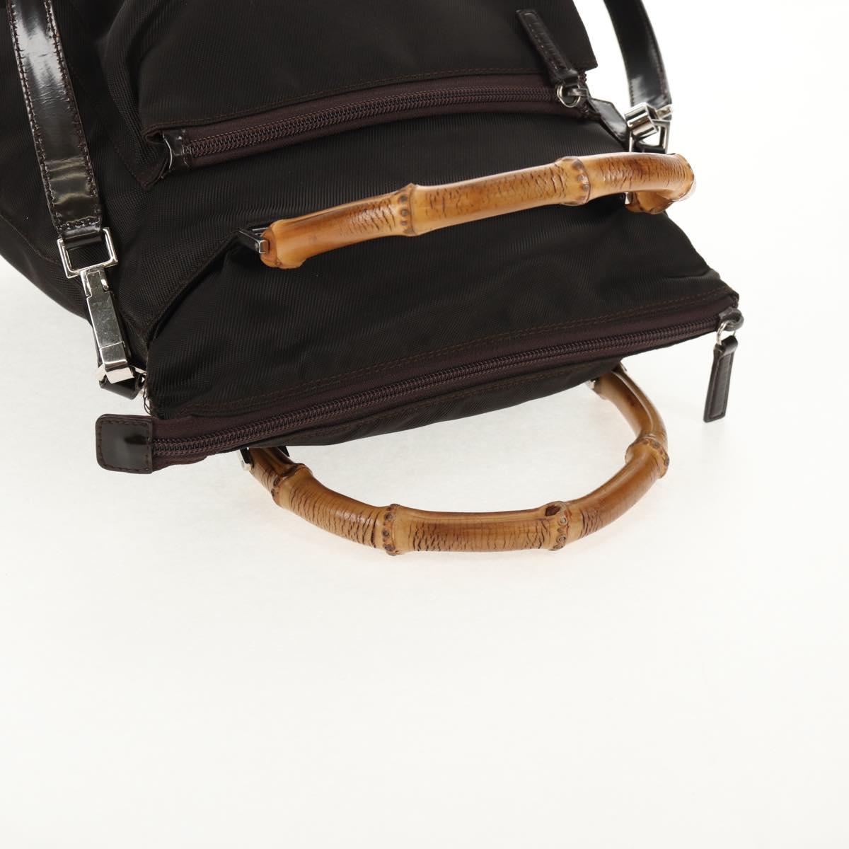 GUCCI Bamboo Hand Bag Nylon 2way Brown Auth ep11094
