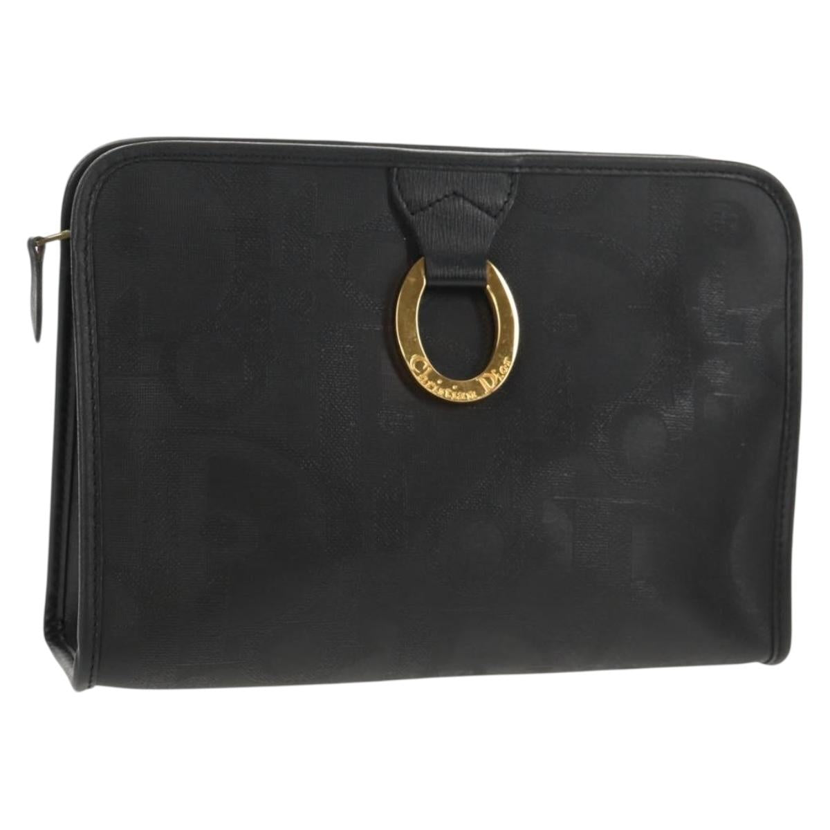 Christian Dior Trotter Canvas Clutch Bag PVC Black Gold Auth ep11095V