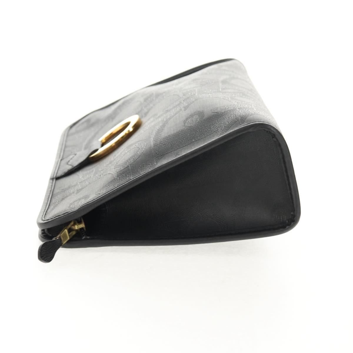 Christian Dior Trotter Canvas Clutch Bag PVC Black Gold Auth ep11095V