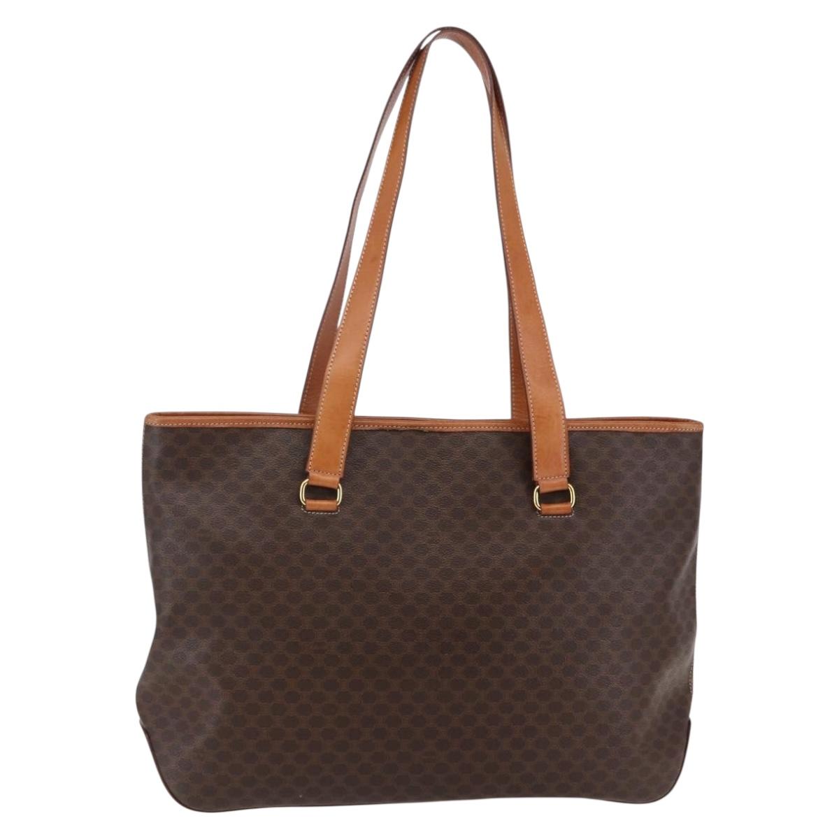 CELINE Macadam Canvas Tote Bag PVC Leather Brown Gold Auth ep11109