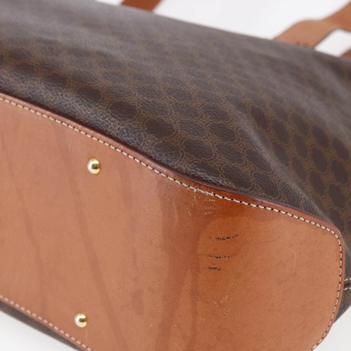 CELINE Macadam Canvas Tote Bag PVC Leather Brown Gold Auth ep11109