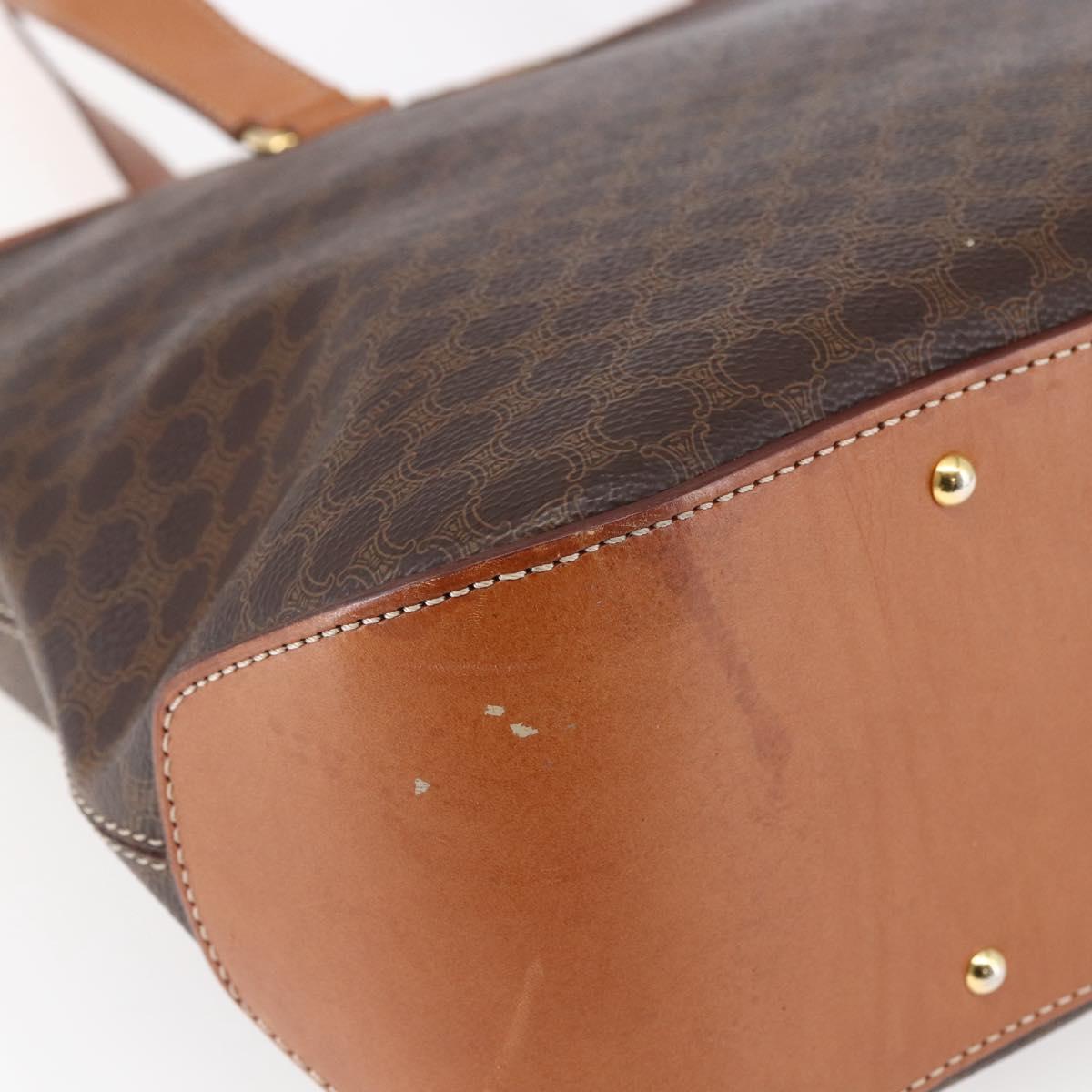 CELINE Macadam Canvas Tote Bag PVC Leather Brown Gold Auth ep11109