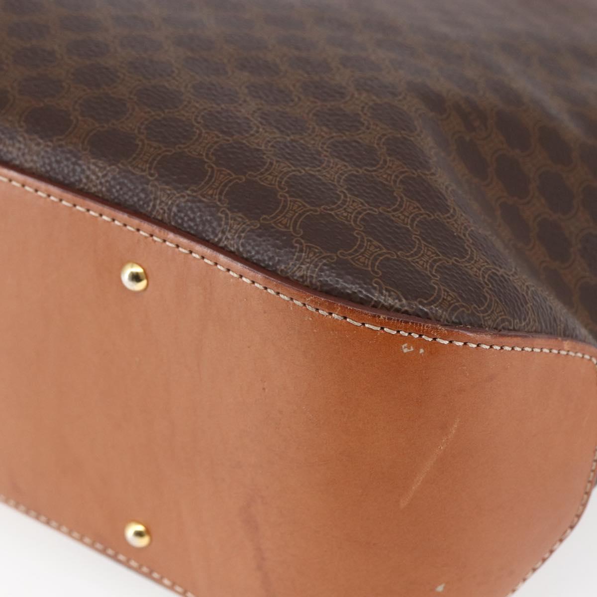 CELINE Macadam Canvas Tote Bag PVC Leather Brown Gold Auth ep11109