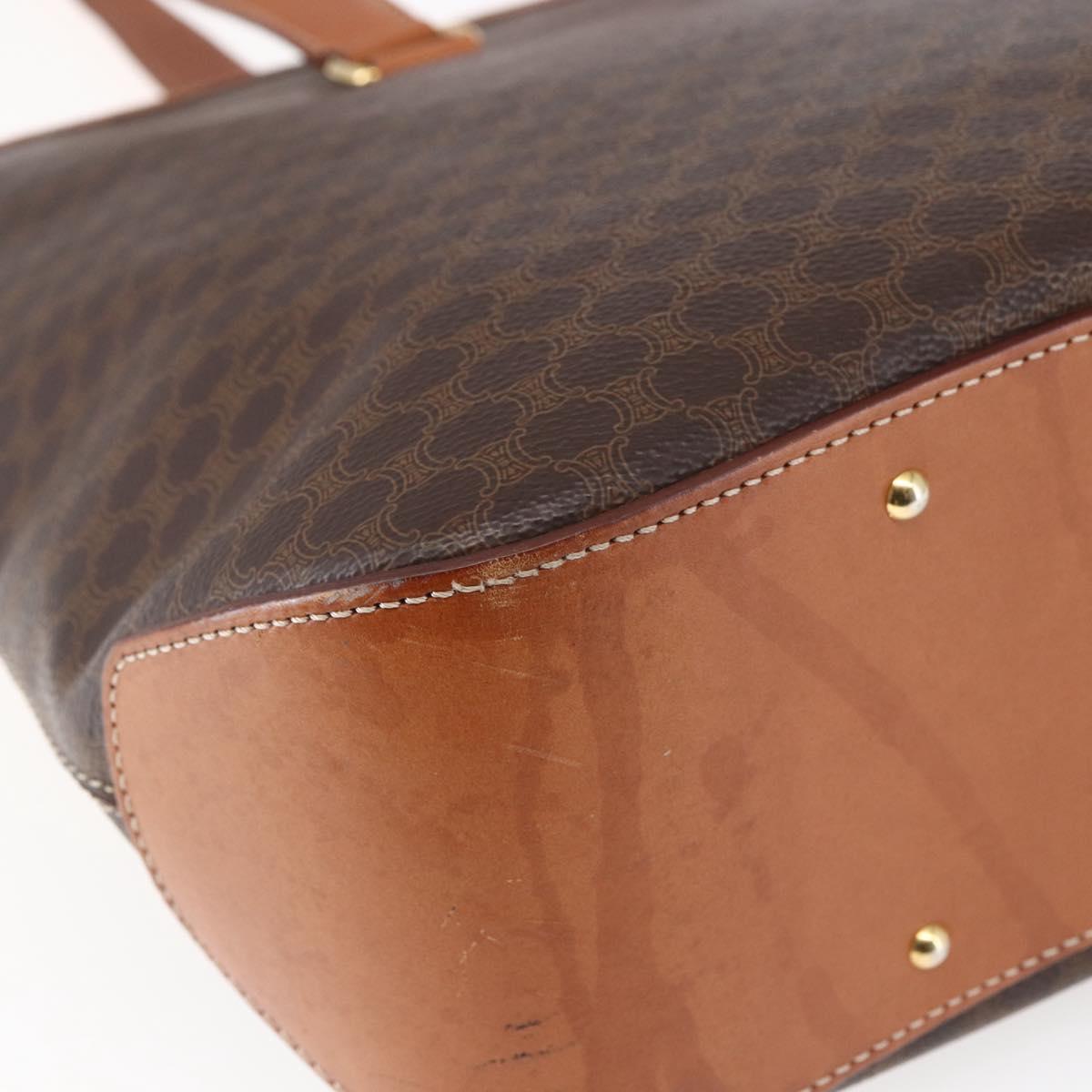 CELINE Macadam Canvas Tote Bag PVC Leather Brown Gold Auth ep11109