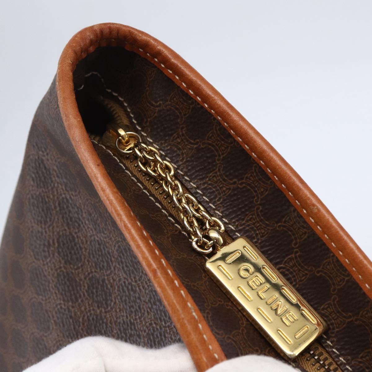 CELINE Macadam Canvas Tote Bag PVC Leather Brown Gold Auth ep11109