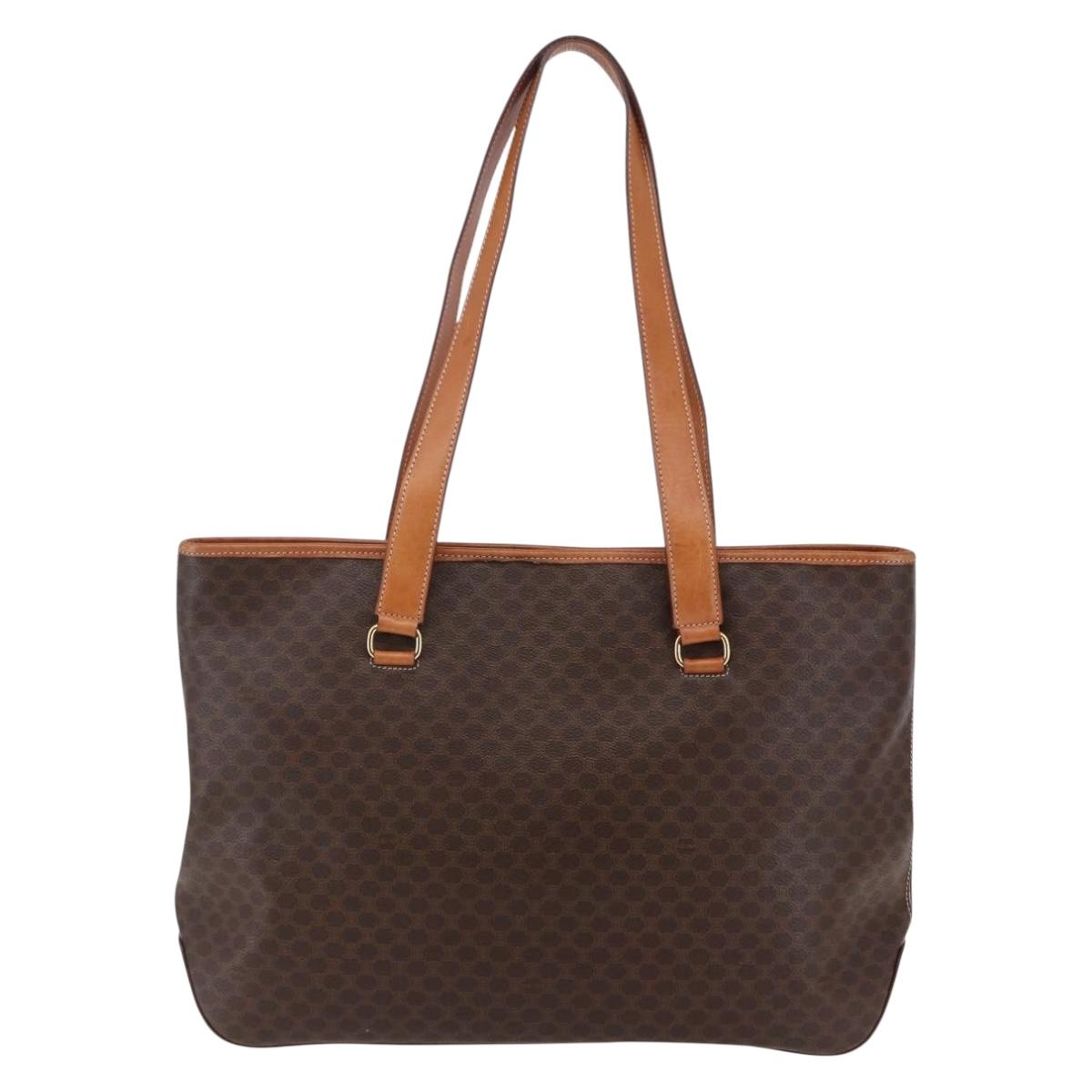 CELINE Macadam Canvas Tote Bag PVC Leather Brown Gold Auth ep11109