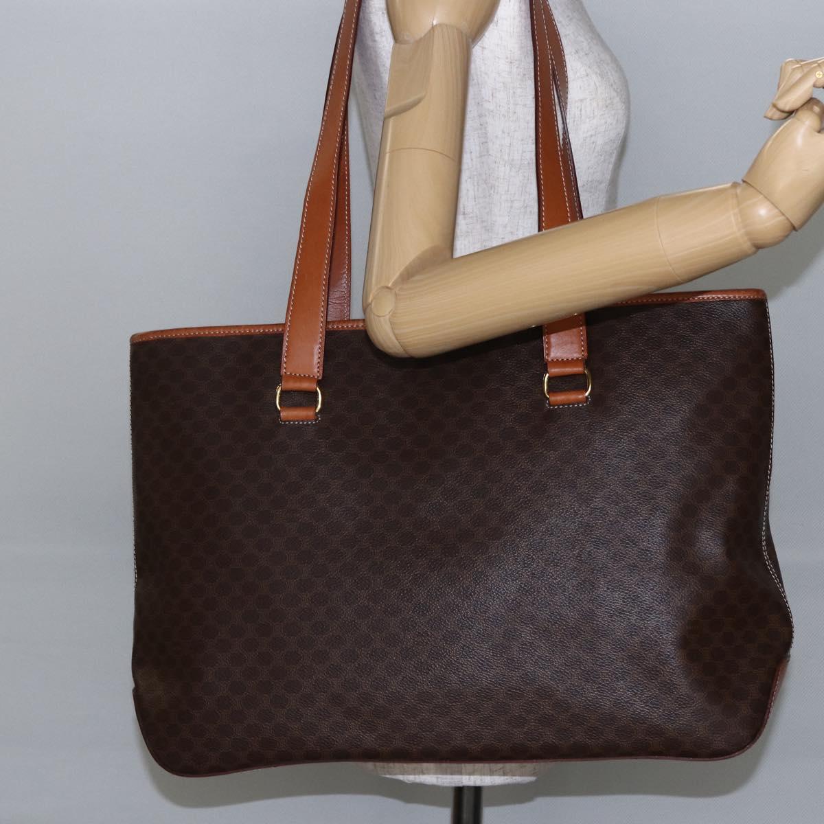 CELINE Macadam Canvas Tote Bag PVC Leather Brown Gold Auth ep11109