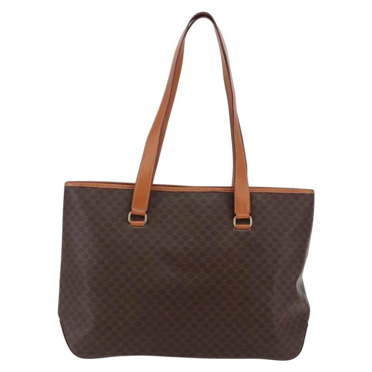 CELINE Macadam Canvas Tote Bag PVC Leather Brown Gold Auth ep11109