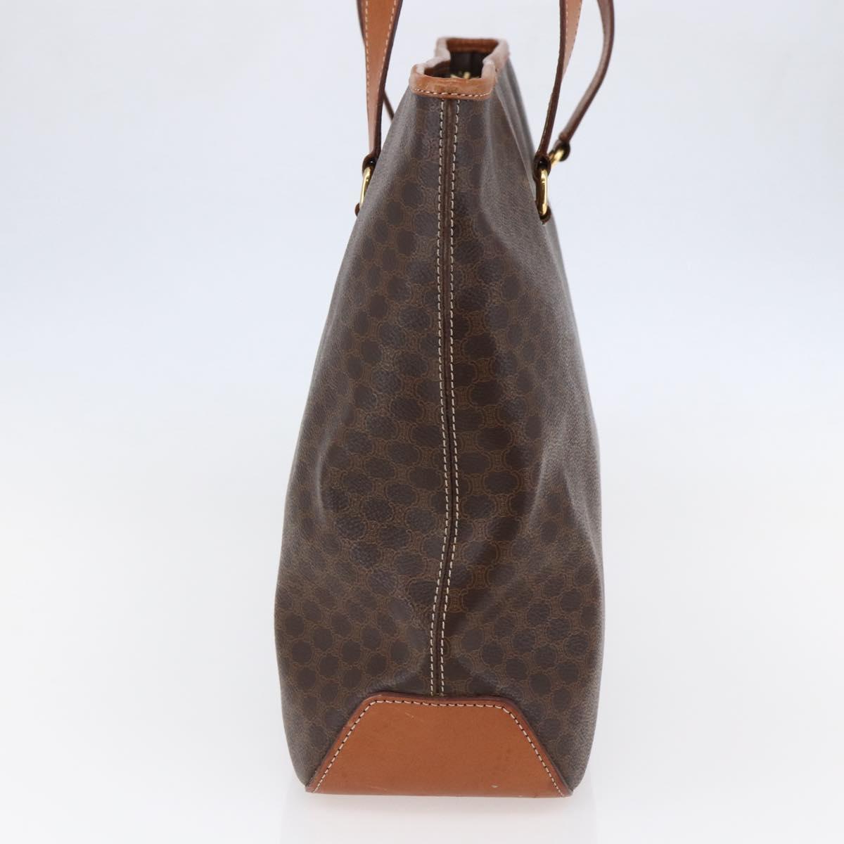 CELINE Macadam Canvas Tote Bag PVC Leather Brown Gold Auth ep11109