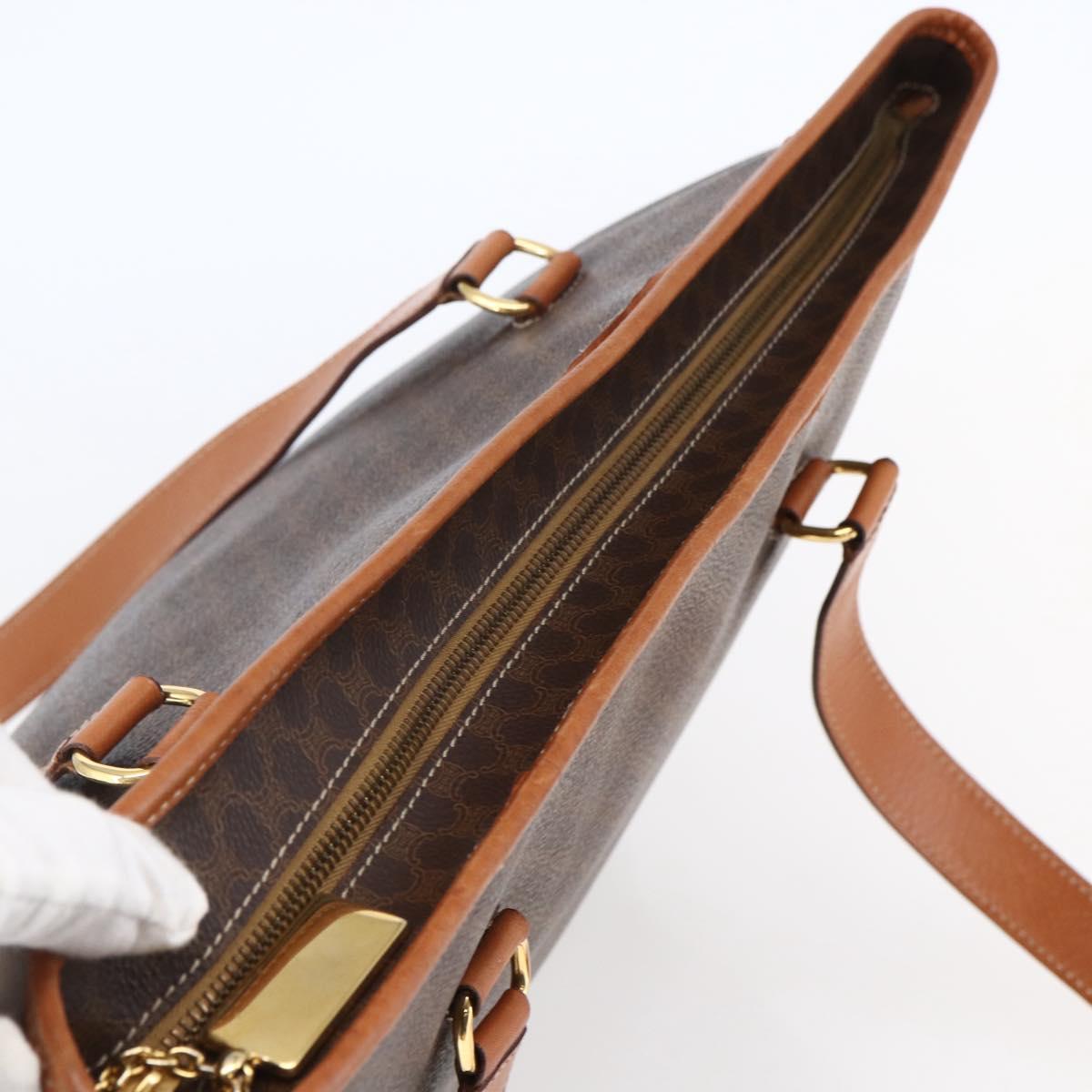 CELINE Macadam Canvas Tote Bag PVC Leather Brown Gold Auth ep11109