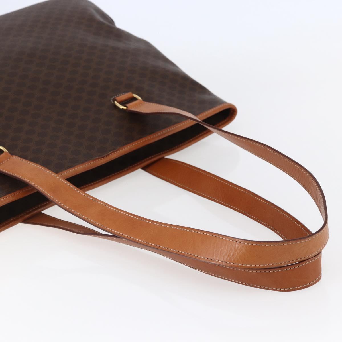 CELINE Macadam Canvas Tote Bag PVC Leather Brown Gold Auth ep11109