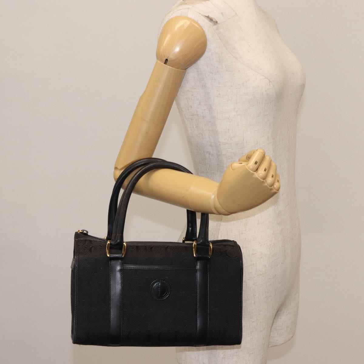 GUCCI Hand Bag Canvas Black Gold Auth ep11115