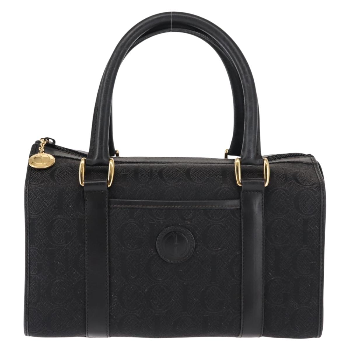 GUCCI Hand Bag Canvas Black Gold Auth ep11115