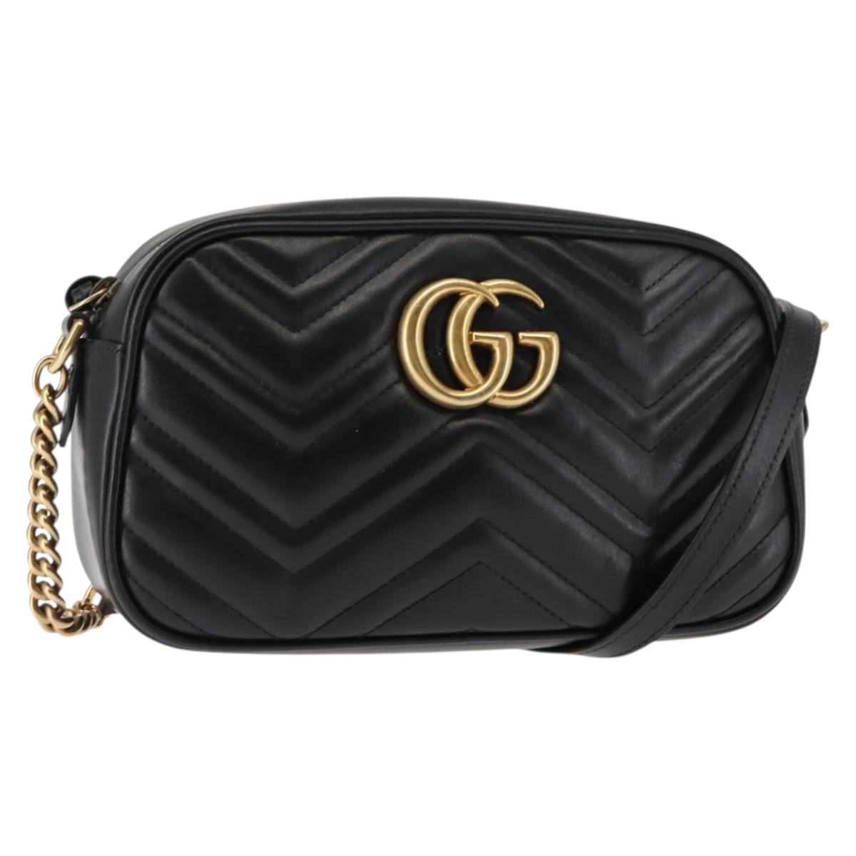 GUCCI GG Marmont Shoulder Bag Leather Black Gold 447632 Auth ep11116