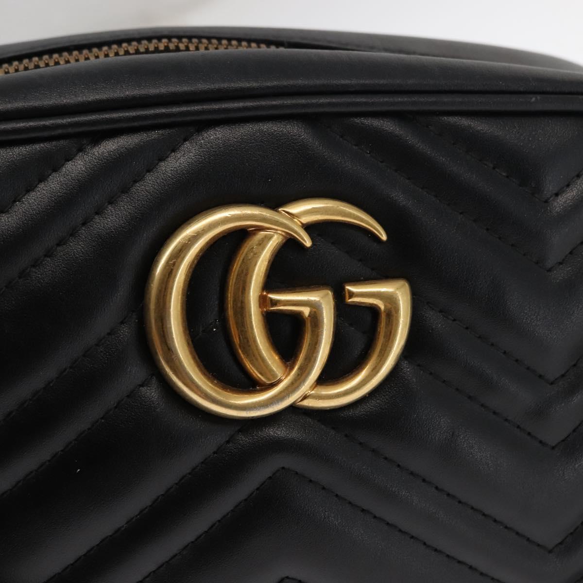 GUCCI GG Marmont Shoulder Bag Leather Black Gold 447632 Auth ep11116
