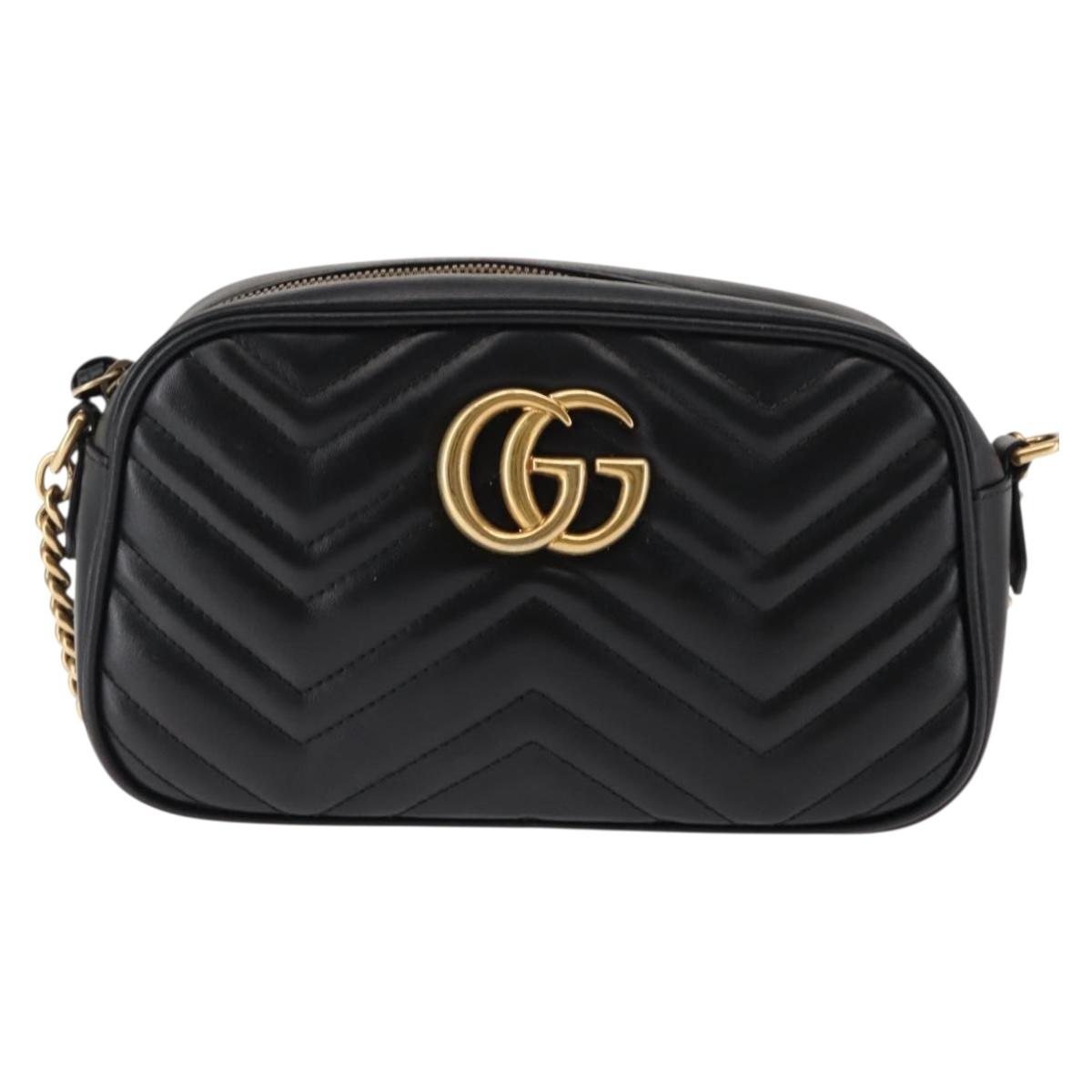 GUCCI GG Marmont Shoulder Bag Leather Black Gold 447632 Auth ep11116