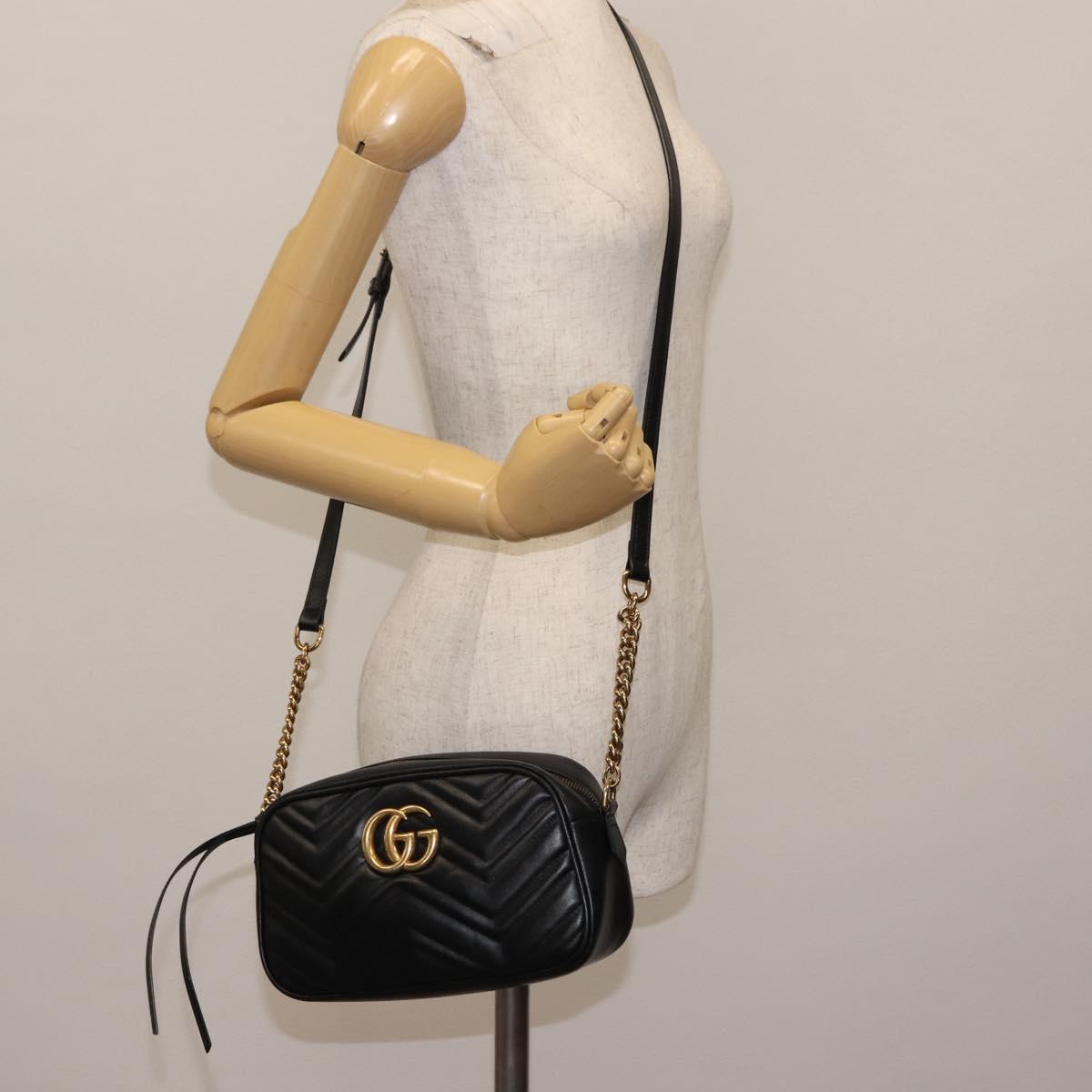 GUCCI GG Marmont Shoulder Bag Leather Black Gold 447632 Auth ep11116