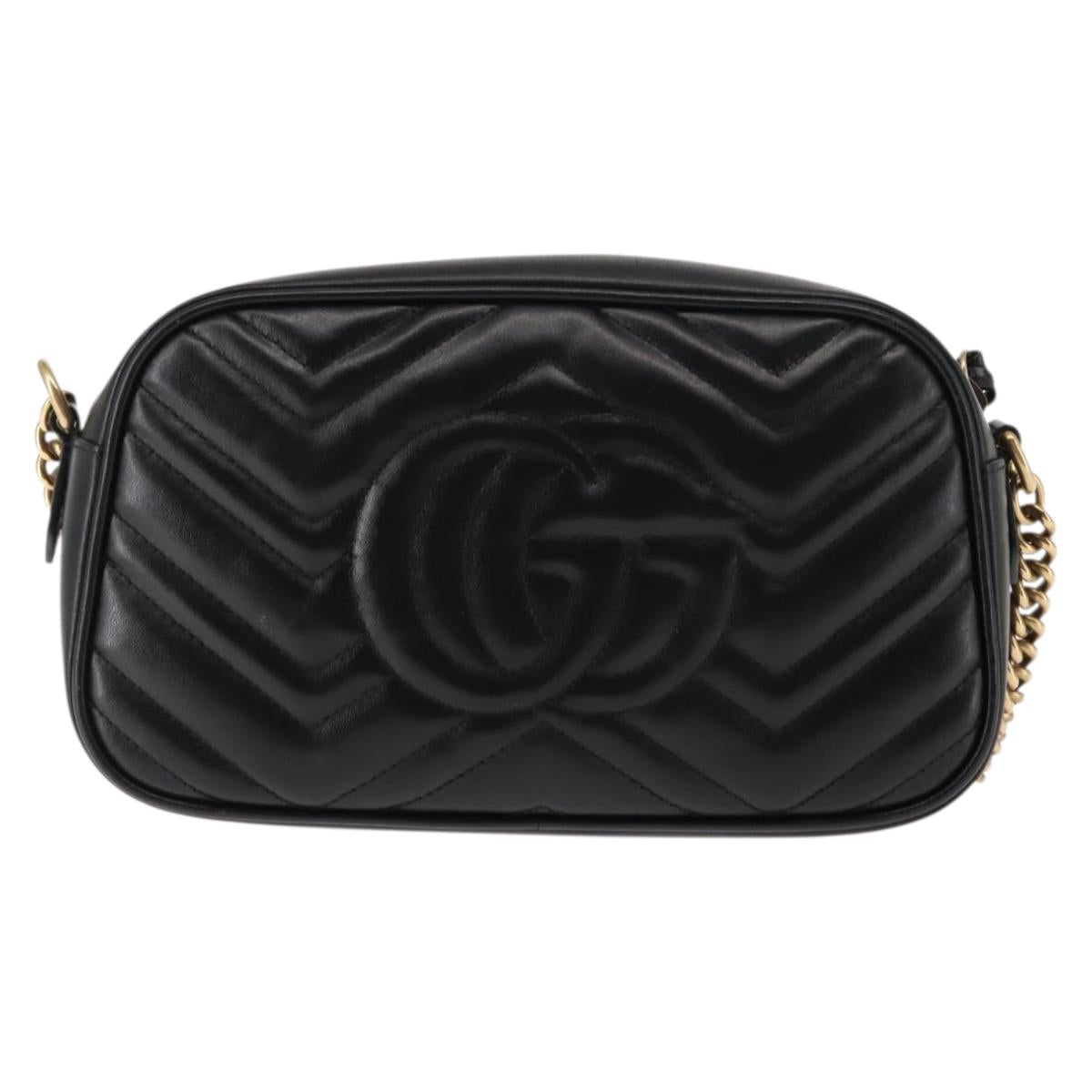 GUCCI GG Marmont Shoulder Bag Leather Black Gold 447632 Auth ep11116