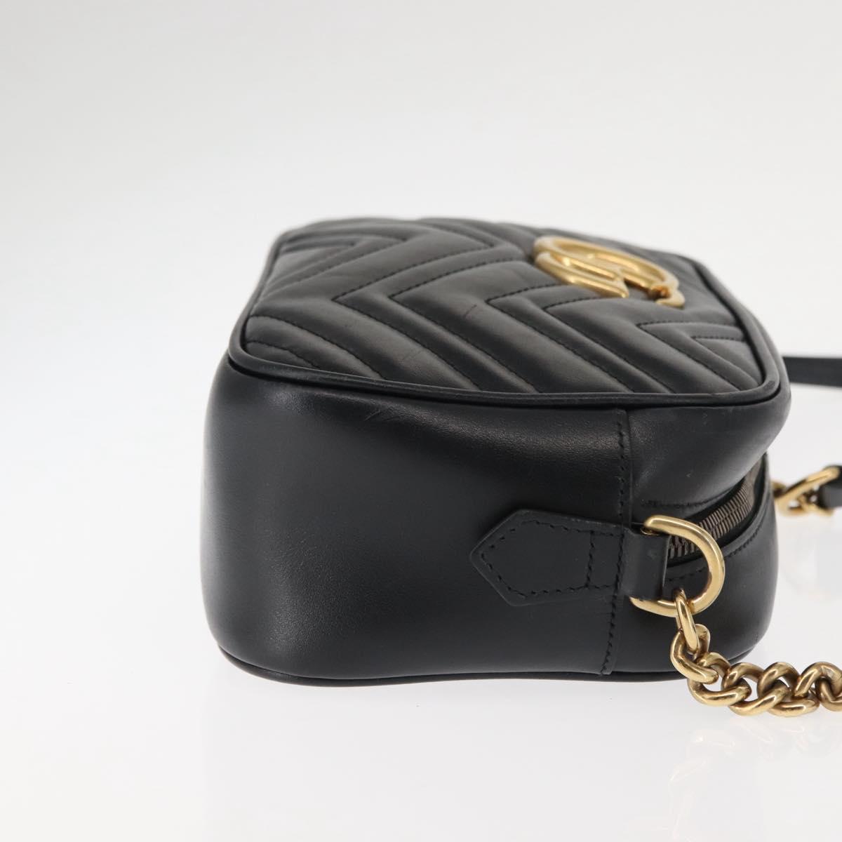 GUCCI GG Marmont Shoulder Bag Leather Black Gold 447632 Auth ep11116
