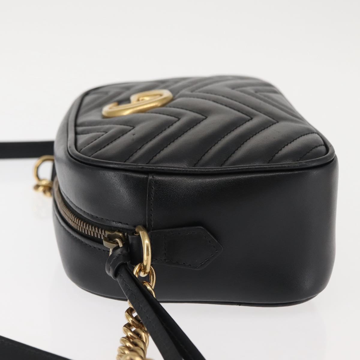 GUCCI GG Marmont Shoulder Bag Leather Black Gold 447632 Auth ep11116