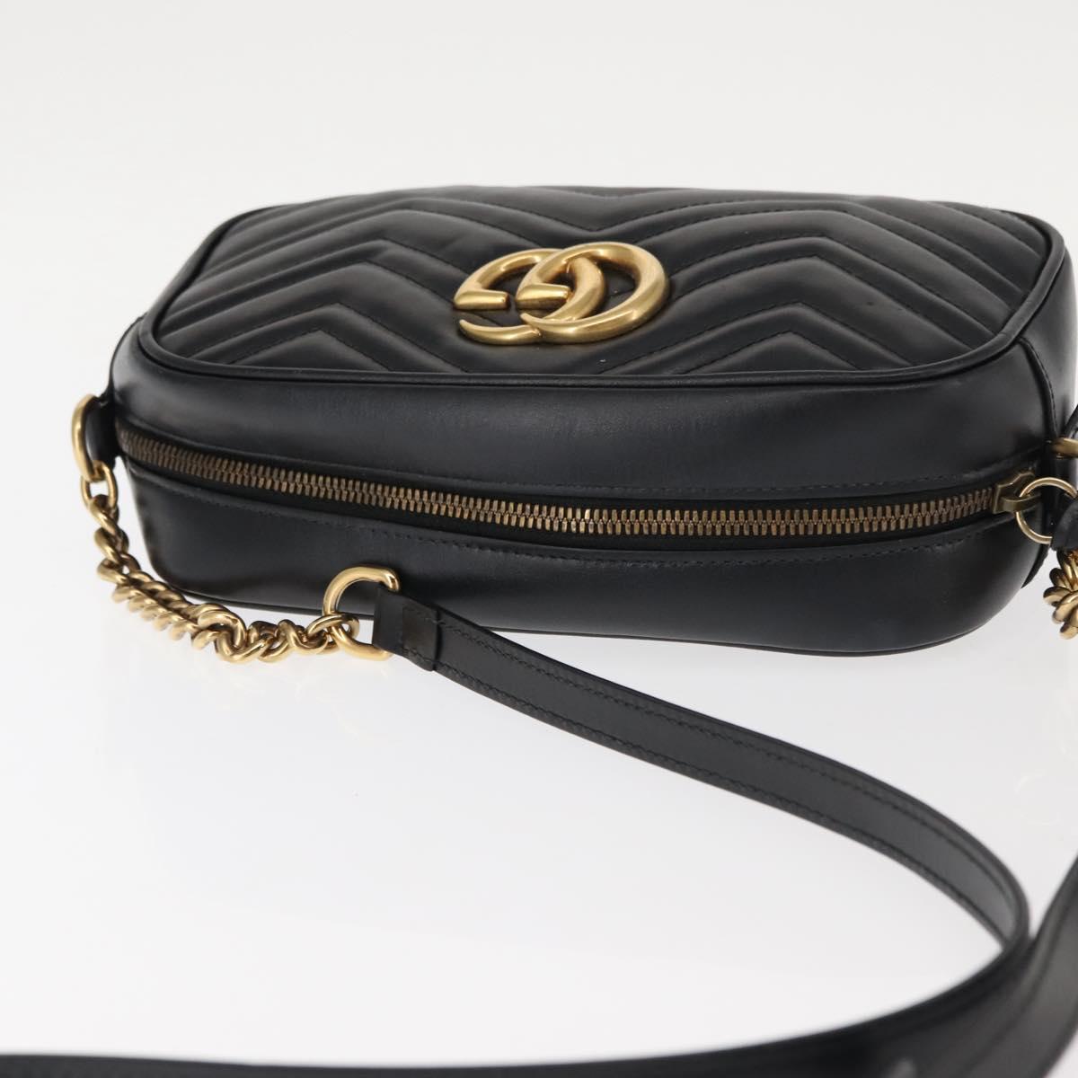GUCCI GG Marmont Shoulder Bag Leather Black Gold 447632 Auth ep11116