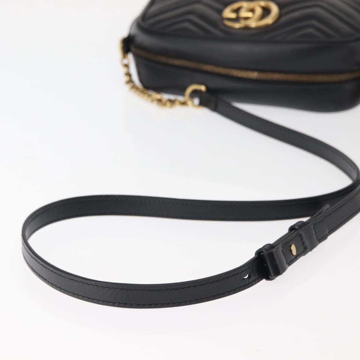 GUCCI GG Marmont Shoulder Bag Leather Black Gold 447632 Auth ep11116