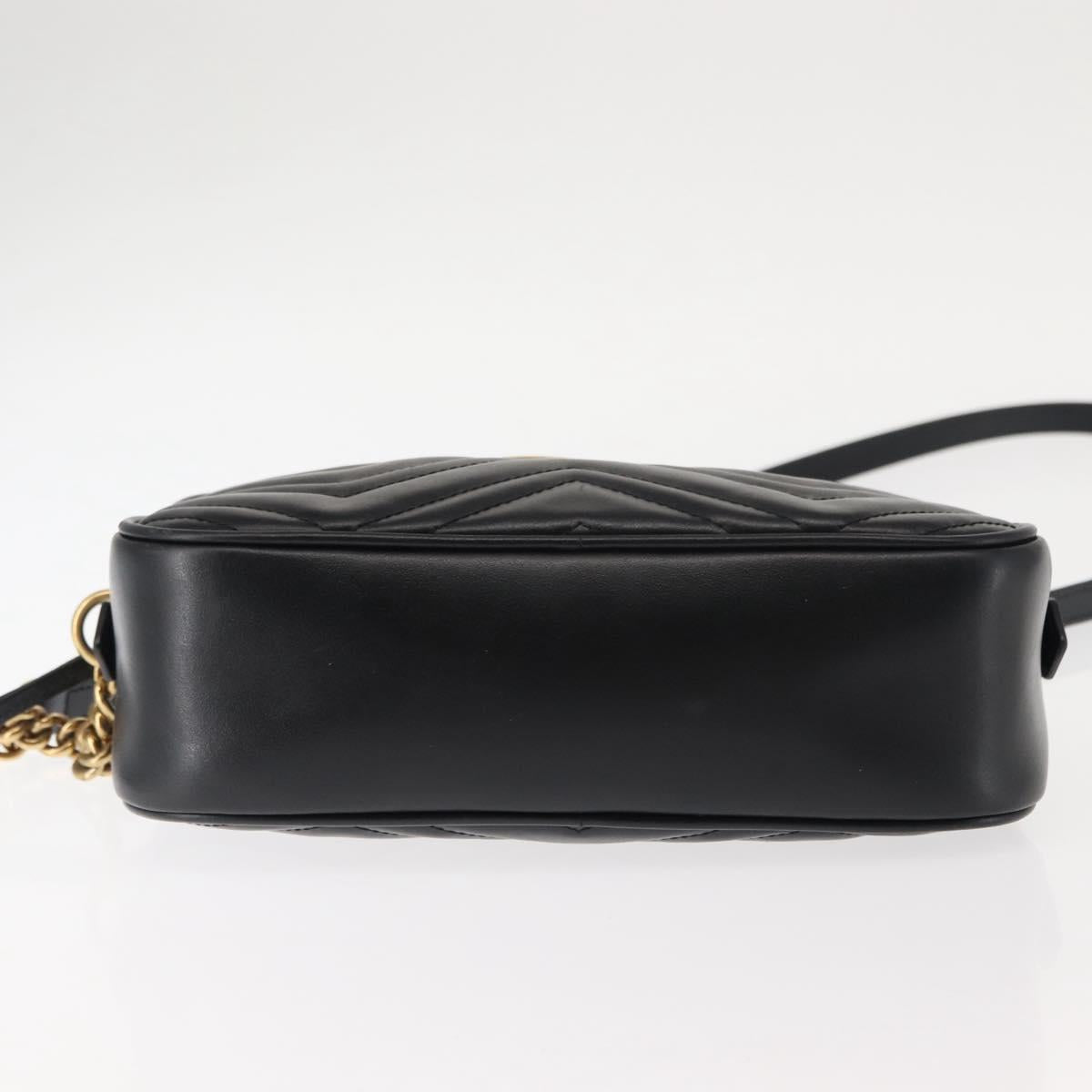 GUCCI GG Marmont Shoulder Bag Leather Black Gold 447632 Auth ep11116