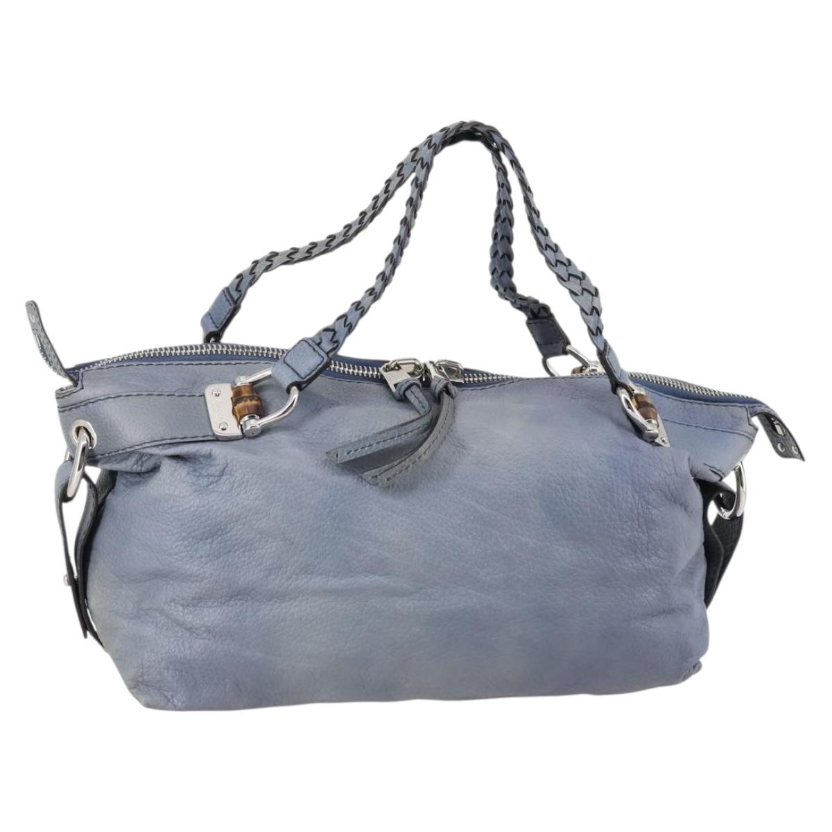 GUCCI Bamboo Tote Bag Leather Blue Auth ep11117