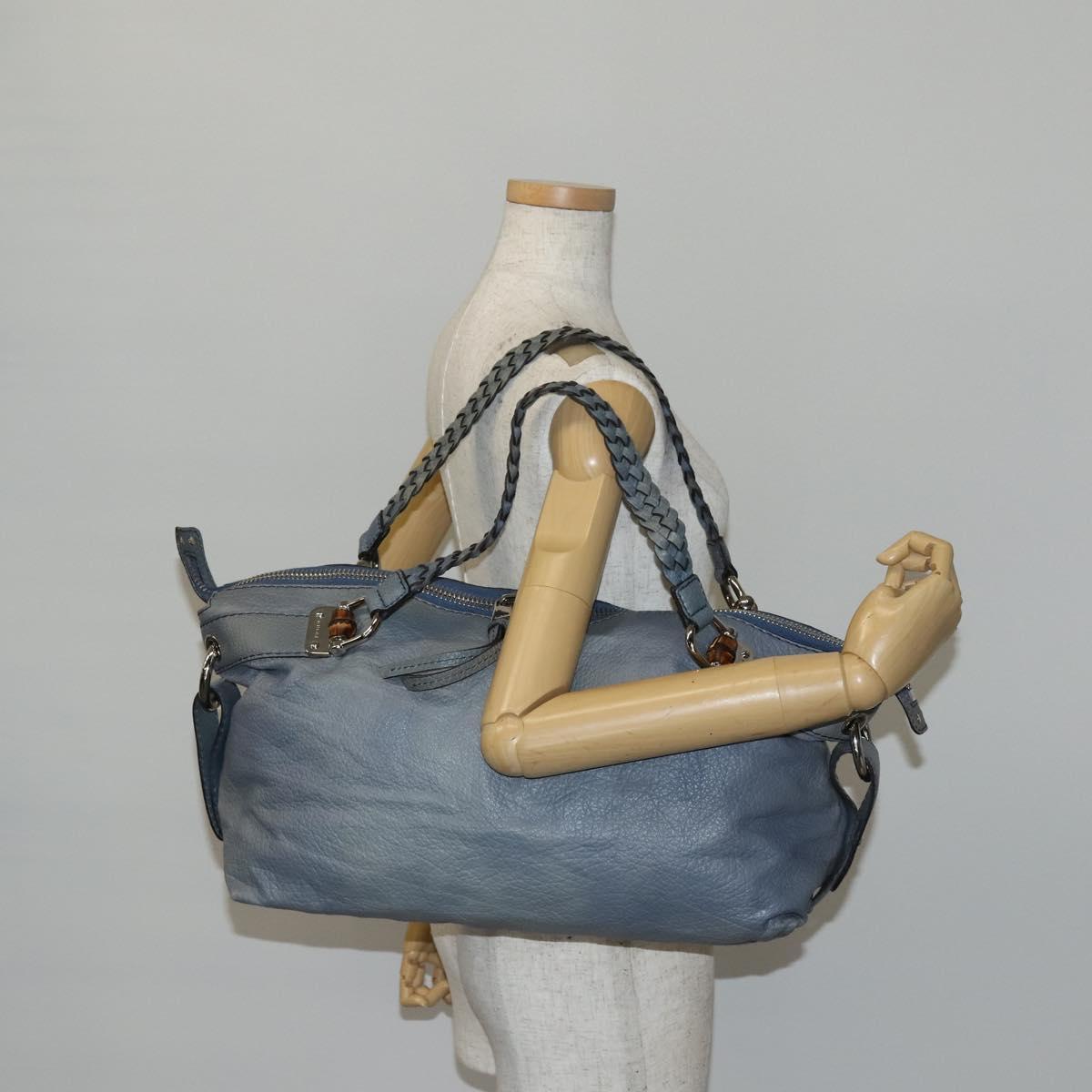 GUCCI Bamboo Tote Bag Leather Blue Auth ep11117