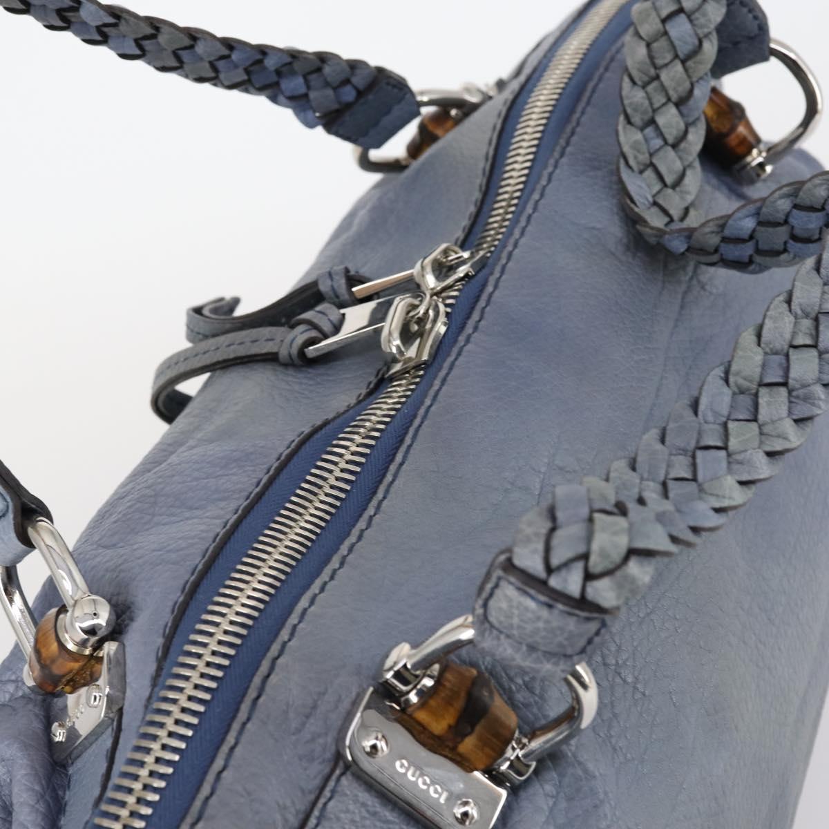 GUCCI Bamboo Tote Bag Leather Blue Auth ep11117
