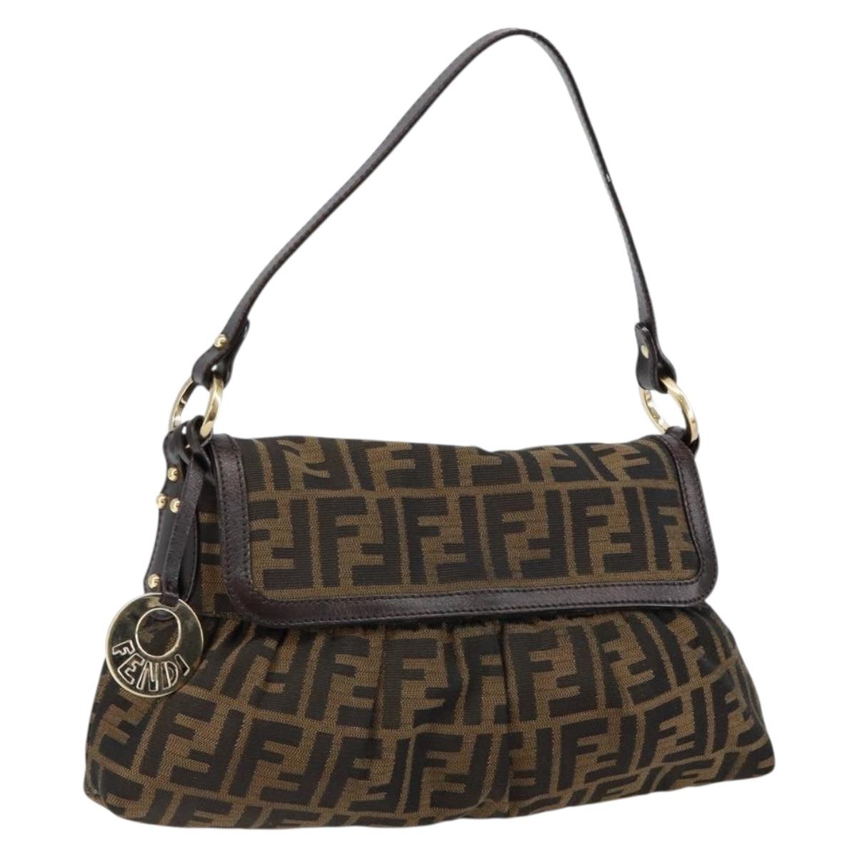 FENDI Zucca Canvas Shoulder Bag Brown Black Auth ep11118