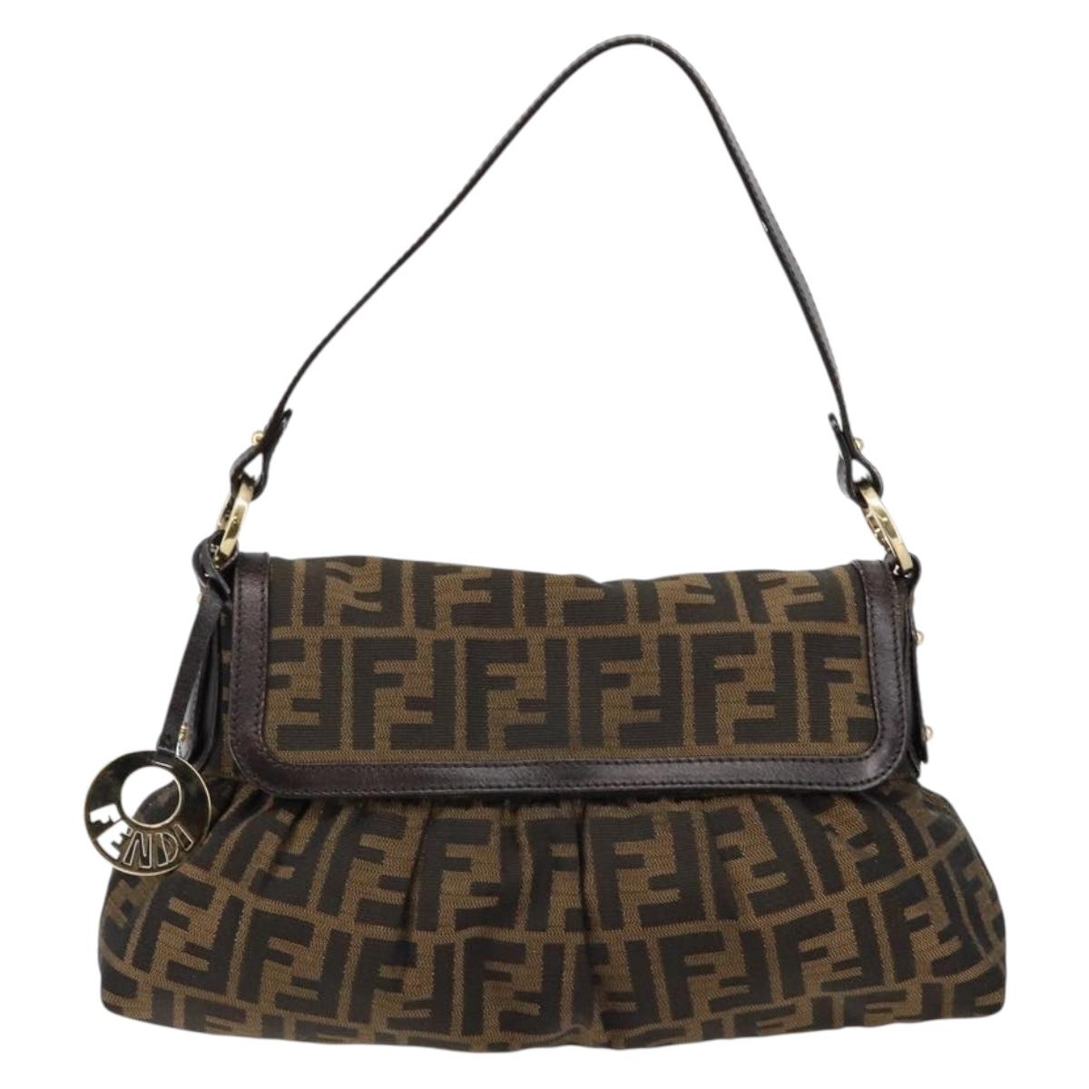 FENDI Zucca Canvas Shoulder Bag Brown Black Auth ep11118