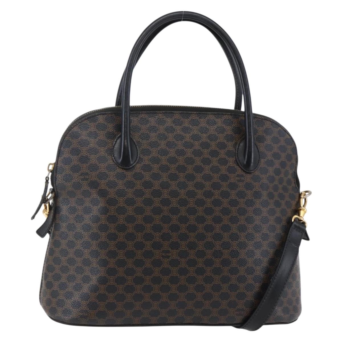 CELINE Macadam Canvas Hand Bag PVC Leather 2way Black Gold Auth ep11119